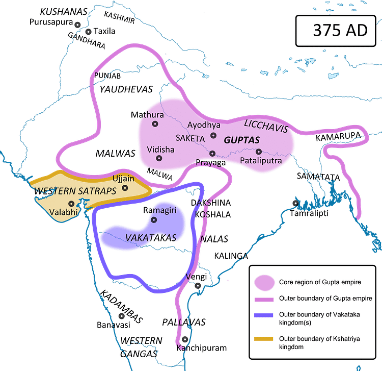 Extent of the Gupta Empire, 375 CE