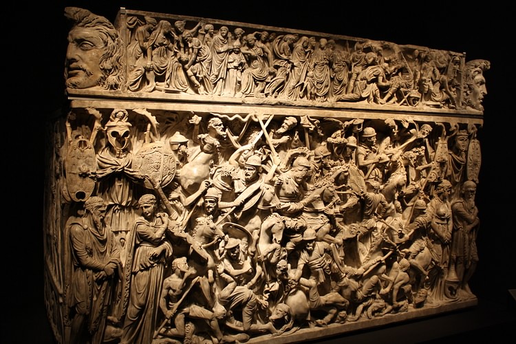 Roman Sarcophagus with War Scene