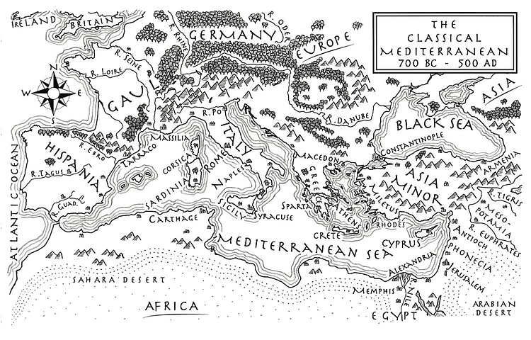 An Illustrated Map of the Mediterranean from 700 BCE to 500 CE (From the Novel 