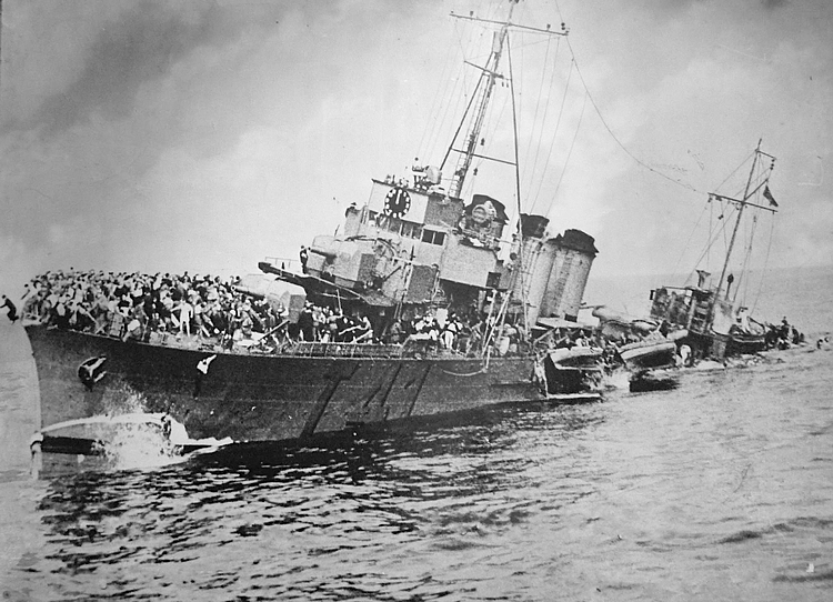 French Destroyer Sinking during the Dunkirk Evacuation
