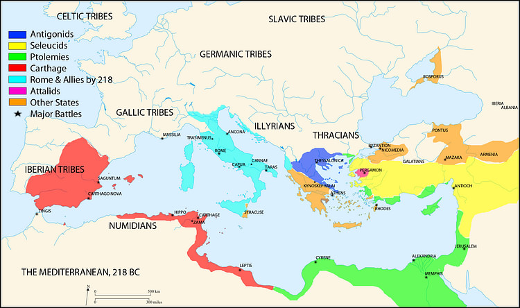 Map of the Mediterranean 218 BCE